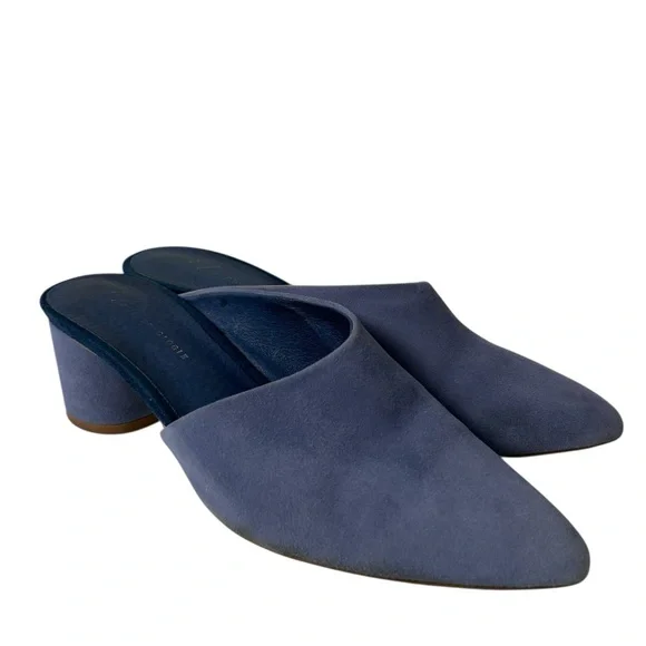 Anthropologie women’s mules blue asymmetrical suede block heels size US 8 M - Picture 6 of 12